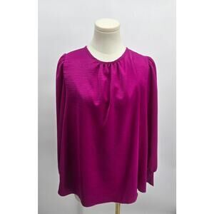 2 Hearts Fuchsia Satin Cuff Sleeve Blouse